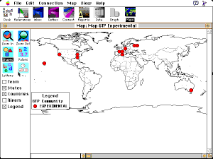 Figure 12.1: Global Classrooms--The map shows locations of schools that collaborated with each other as 'global classrooms' by sharing information about different environmental issues.